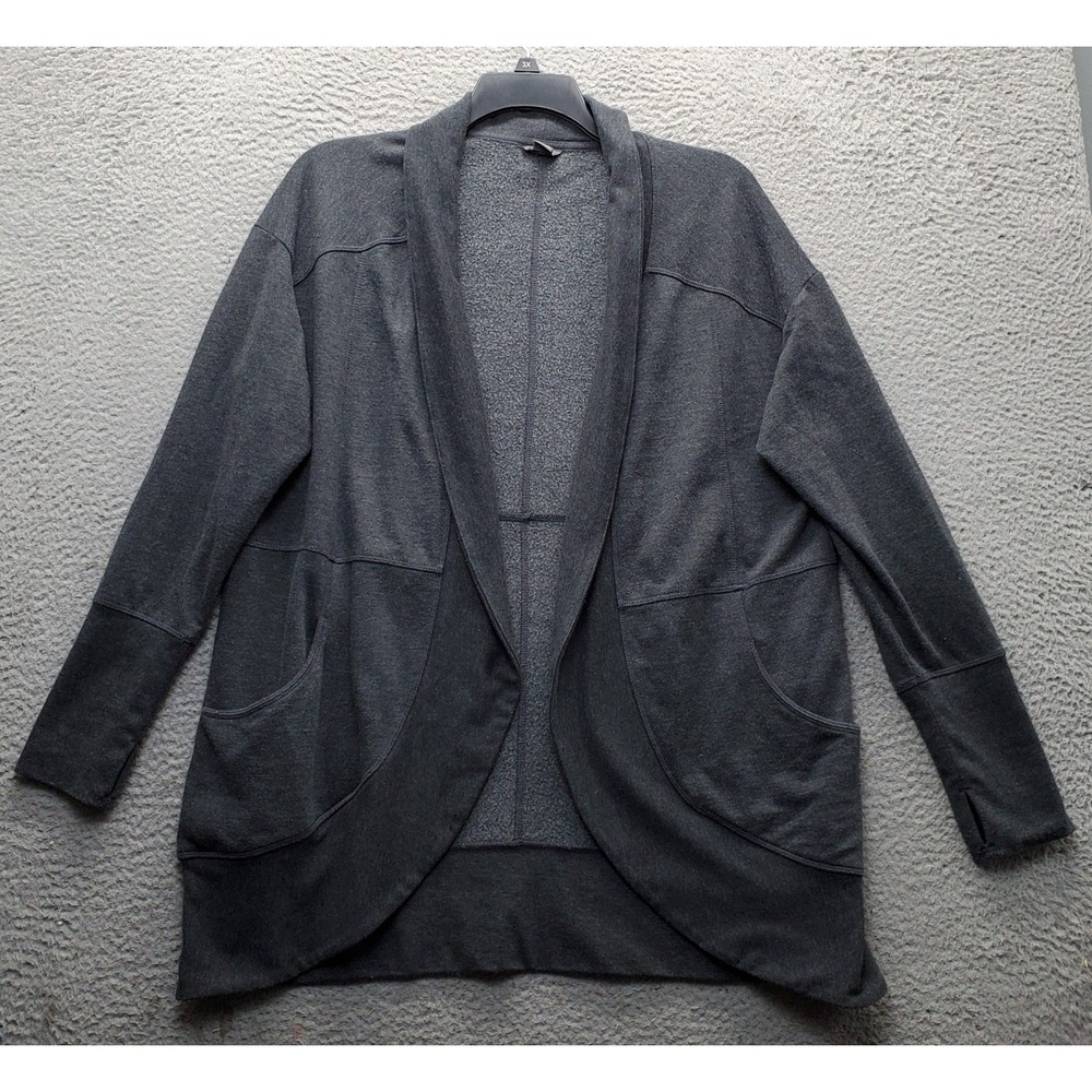 Eddie Bauer Cardigan Sweater Womens XL Gray Lined Thumbhole Sleeve Open Front
